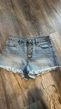 Happily Grey High-Rise Denim Button-Fly Cut-Off Shorts
